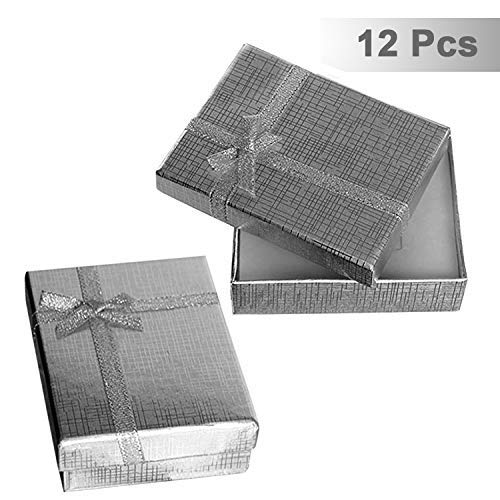 Kurtzy Silberfarbene Kleine Geschenkboxen für Schmuck Verpackung (12 Stk) - 9 x 7 cm - Pappkarton Schmuck Geschenkbox Set mit Schaumstoffeinlagen für Ohrringe, Halsketten, Armbänder & Ringe