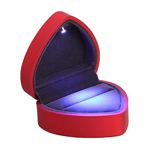 BESPORTBLE LED Beleuchtete Herzförmige Ring Box Vorschlag Samt Ring Fall Container für Hochzeitstag Valentinstag (Rot)