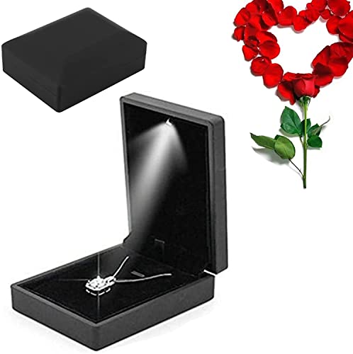 Schmuck Geschenkbox mit LED Licht, Schmuckkästen für Ring Ohrring Halskette Armband, Display Aufbewahrungskoffer für Hochzeitsantrag Engagement Halsketten Geschenk für Mädchen Mutter (Pendant)