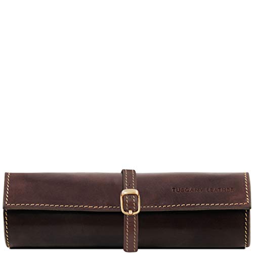 Tuscany Leather Exklusive Schmuckrolle aus Leder Dunkelbraun