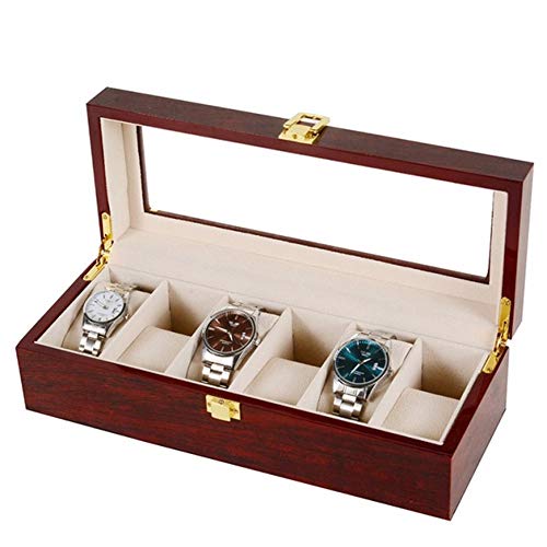 Asvert Uhrenbox für 6 Uhren mit Glasanzeige Oberseite, Elegantes Aussehen,Schmuck-Boxen Aufbewahrungsboxen Display-Boxen, braune Farbe
