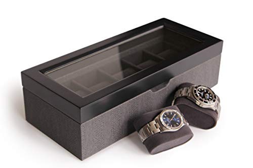 CASE ELEGANCE Zweifarbige Uhrenbox aus Massiv Holz im Fishgrätenmuster - mit Glas-Vitrine - Aufbewahrung für Uhren