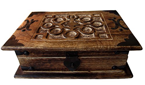 Schmuckschatulle Antik Look Holzbox 26 x 18 x 9cm Schmuckkasten Massivholz Aufbewahrungsbox