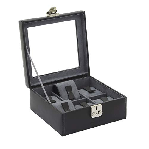 Friedrich23 Uhrenkoffer – Uhrenkasten Infinity mit Glasdeckel - Echtleder anthrazit – Platz für 6 Uhren – abschließbar