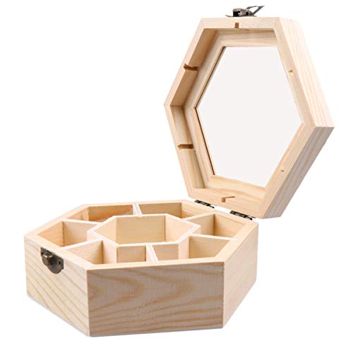 HEALLILY 1Pcs Holz Schmuckschatulle Schmuckbox Schmuckkasten Schmucketui Sechseckige Aufbewahrungsbox Geschenkbox Schmuckbehälter mit Deckel für Geburtstag Hochzeit Party Geschenk