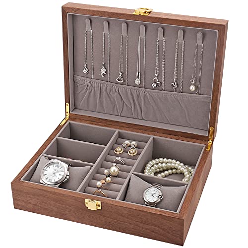 LOSKORIN Uhrenbox Schmuckkästchen, Uhrenaufbewahrung Uhrenkasten Holz mit Glasfenster Geschenk für Herrn Dame, Uhrenaufbewahrungsbox, Uhrenschachtel