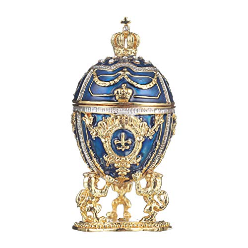 danila-souvenirs Russische Fabergé-Stil Ei / Schmuckkästchen mit Löwen & russischen Kaiserkrone 7,5 cm blau