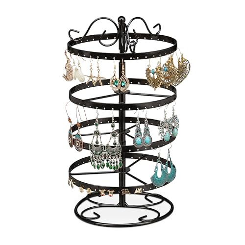 Relaxdays Ohrringhalter, Eisen, 168 Steckplätze, drehbar, Ohrstecker und lange Ohrringe, HxD: 30 x 16,5 cm, schwarz