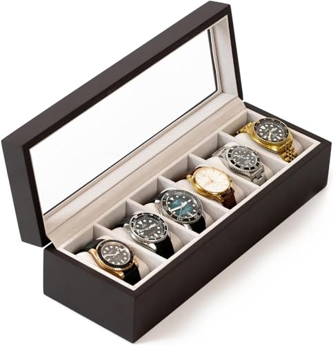 Edle Uhrenbox aus Echtholz für 6 Uhren mit Glasfenster von Case Elegance