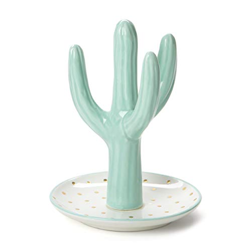 Tri-coastal Design - Keramik Kaktus Schmuckhalter - Ringhalter, Schmuck, Ohrringe, Armbänder für Mann oder Frau - Grüne Kaktuspflanze