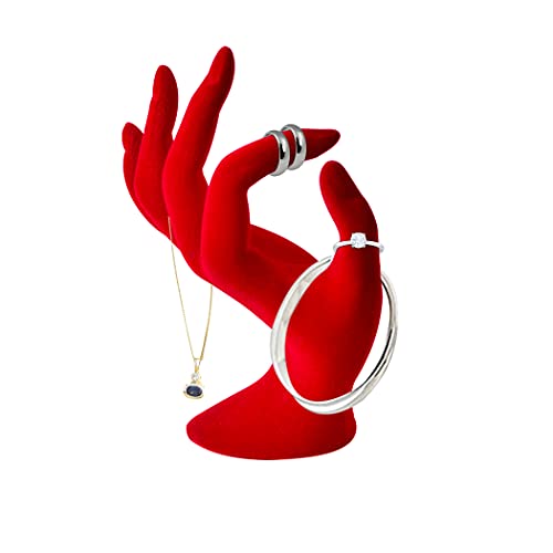 Normout Schmuckständer Hand - Schmuckhalter Hand Ringhalter in Hand-Form- Schmuckbaum für Schmuck wie Ringe, Armbänder, Ohrringe, Ketten - Edle Optik dank rotem Samt - 11 x 16 cm Schmuck Ständer
