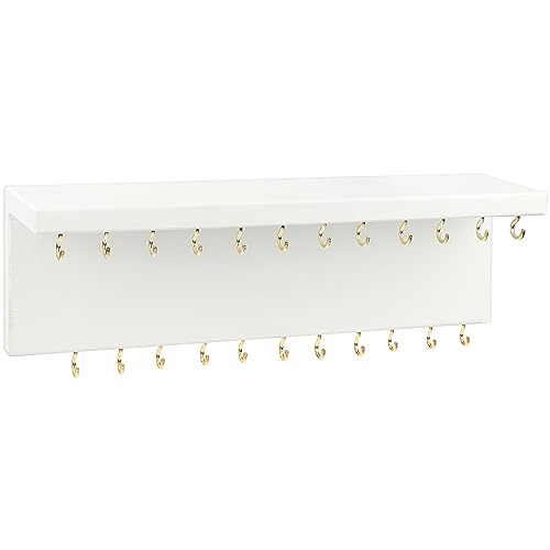 Belle Vous Schmuckhalter Wand - Schmuckaufbewahrung Schmuckleiste Weiß Organizer Regal mit 24 Haken - Schmuckhalter L30,3 x B7,3 cm - Rustikale Halsketten Aufbewahrung, Armbänder, Ohrringe & Ringe
