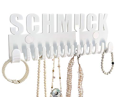 Schmuckhalter wand Design by GALEARA Kettenhalter mit Jewelry Schriftzug Schmuckaufbewahrung (Mika Schmuck Weiß)