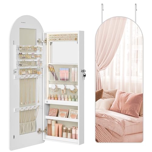 SONGMICS Schmuckkommode, Schmuckschrank, Spiegelschrank, Schmuck-Organizer mit LED-Beleuchtung