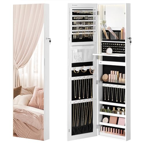 SONGMICS Schmuckschrank mit langem Spiegel, LED-Beleuchtung