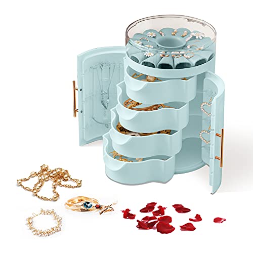 Schmuckkästchen Damen Jewelry Organizer Schmuckaufbewahrung Schmuckkasten für Ohrring Ohrstecker Halskette Schmuck Armband Uhr (Blau)