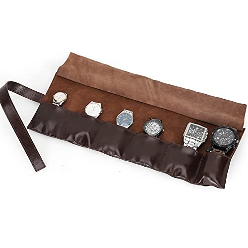Contacts Uhrenrolle aus echtem Leder, tragbare Bandtasche mit 6 Fächern, für Herrenuhren, Aufbewahrungsbox, Reisetasche, Behälter, Beutel, Vintage (Kaffee)